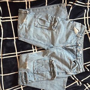 Garage Women's High-Rise Light Blue Distressed Cargo Jeans